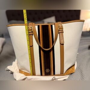 Bally White and Brown Striped Tote Bag